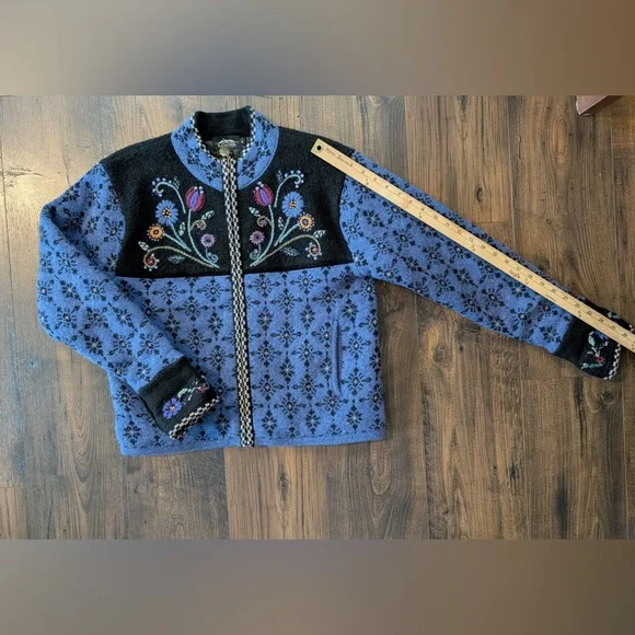 Vintage Icelandic Design Sweater Wool Nordic Embroidered Full Zip Lined Small - Picture 12 of 12